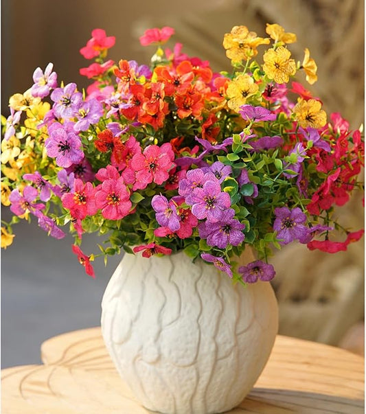 Artificial Flowers for Outdoor,No Fade Fake Plastic Flowers Faux Plants for Decoration Hanging Planters Indoor Outside Garden Porch Window Box Home Wedding Farmhouse,10 Bundles (Rose red - Purple)