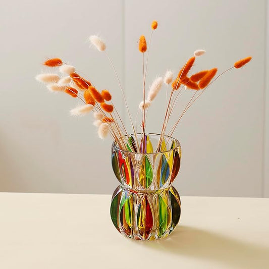 Hand Painted Colorful Crystal Glass Vase 6.9 inch Tall.