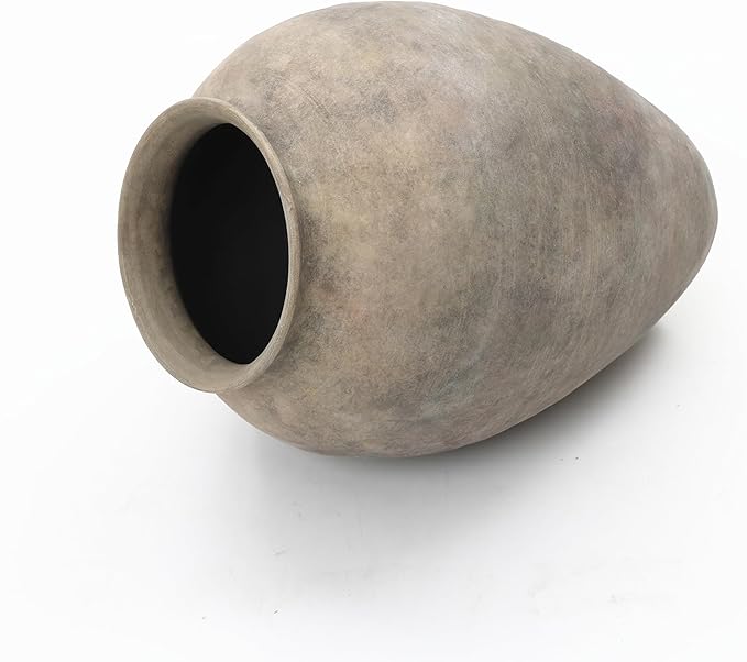 LuxenHome Rustic Ceramic Vase, 14.8" Tall Terracotta Pot with Earthy Gray-Brown Finish, Vintage Decorative Vase for Shelf Dining Table Decor, Farmhouse Pottery for Living Room Home Decor