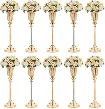 NUPTIO Centerpiece Vase Gold Wedding: 10 Pcs 21.5" Tall Metal Trumpet Vases for Table Decorations Gold Flower Stand for Party