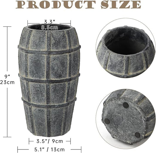 Briful Rustic Terracotta Flower Vase for Home Decor – 9" Blue Farmhouse Textured Barrel-Style Ceramic Vase Vintage Handcrafted Gridded Design for Faux & Dried Flowers Living Room Table Centerpiece