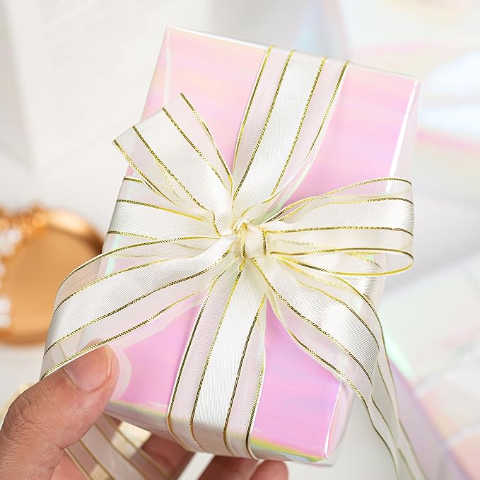 Metallic Iridescent Wrapping Paper - 17Inch x 33Feet - Girly Pink Iridescence Holographic Pattern Girls Fairy Gift Wrap Present Paper for Birthday Wedding Bridal Shower Valentine's Day Mother's Day