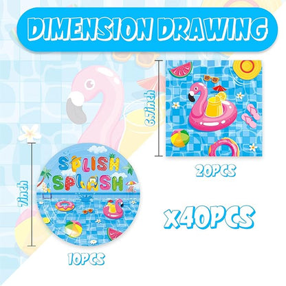 Pool Party Decorations 40Pcs Summer Beach Birthday Plates and Napkins Sets Supplies Serve 20 Flamingo Pool Party Birthday Decorations