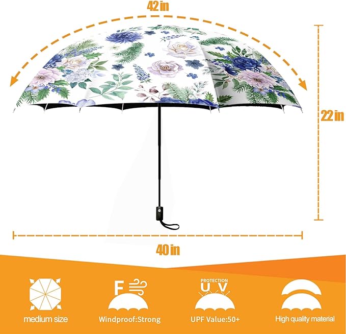Small Compact Travel Automatic Folding Umbrella for Women, Portable Lightweight, Rain, Wind, UV Sun Shade