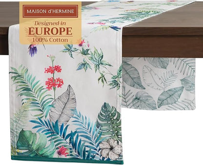 Maison d' Hermine Table Runner 100% Cotton Double Layer Table Runners 108 inches Long Decorative for Kitchen Dining Party Baby Shower Wedding Bridal Shower Spring Summer (Tropiques, 14.50" x 108")