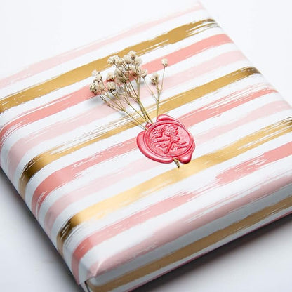 WRAPAHOLIC 30 Inch Pink Wrapping Paper Roll - Pink and Gold Lines Print for Birthday, Holiday, Wedding, Baby Shower Wrap - 30 inch x 33 feet
