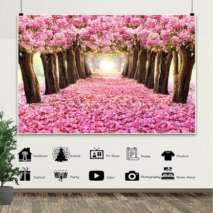 10x8ft Spring Pink Flower Trees Cherry Blossom Floral Petal Romantic Mother's Day Photography Background for Wedding Women's Day Baby Shower Spring Tea Party Decor