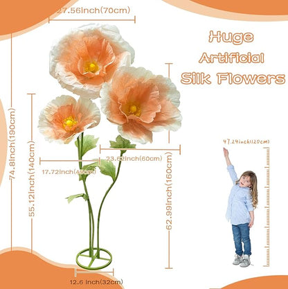 Giant Artificial Flowers for Home Decor Big Fake Hydrangea Flower for Outdoor Decoration Lifelike Paper Flower Decorations Large Handcrafted Paper Flowers Wedding Arrangement Flower Backdrop(Orange)
