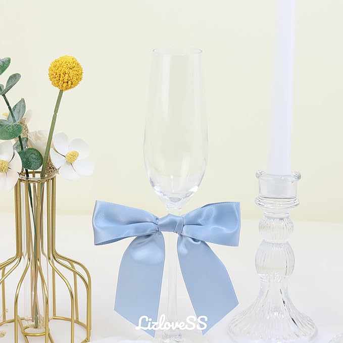 Dusty Blue Satin Ribbon Twist Tie Bows 5 Inch Pre-Tied Blue Gift Bows for Crafts, Treat Bags, Party Favors, Wedding, Baby Shower, Candy Apple, Christmas Tree (36 Pack)