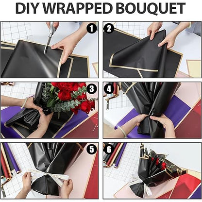 Woohome 106 PCS Flower Wrapping Paper Bouquet Wrapping Paper Sheets Waterproof Floral Wrapping Paper with Diamond Pins Ribbons Wishes Cards, DIY Floral Paper for Flower Shop