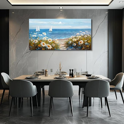 PHAOHUAXM Wall Art For Dining Room Kitchen Blue Ocean Landscape Painting Art Pictures Living Room Decor Vintage Landscape Canvas Print Suitable For Bedroom Office Farmhouse Wall Decoration 24x48 In