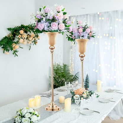 32.2" Height Versatile Gold Tall Vases for Centerpieces, Metal Trumpet Vases for Wedding Party Dinner Centerpiece, Road Lead for Anniversary Celebration Birthday, 2pcs