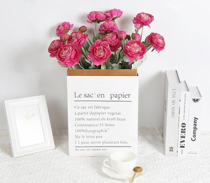 IPOPU Hot Pink Flowers Fake Peonies Artificial Ranunculus Flowers 6pcs 18Heads Hot Pink Silk Flowers 20.47" for Faux Floral Arrangements Wedding Bouquets Home Table Decor