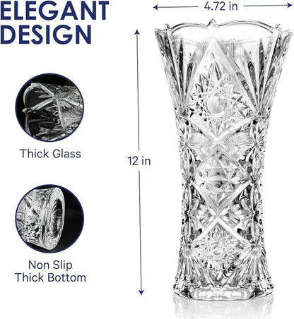 CS Crystal Vase 12-inch high, Sunshine Design, for Flowers & Decor. Lovely Nice Shiny Piece. Perfect as a Gift, Suitable for All Occasions.