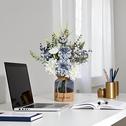LADADA Fake Flowers in Vase,Silk Dahlias in Vases,Flower Arrangements for Table,Used for Home Office, Bathroom, Kitchen Decoration Et