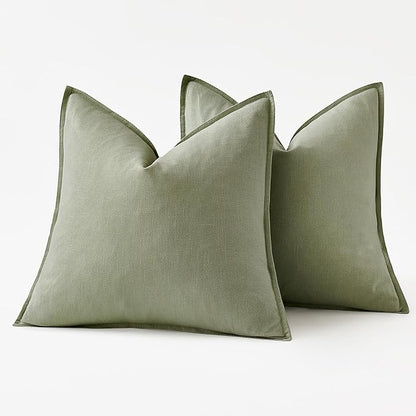 MIULEE Decorative Linen Pillow Covers 18x18 Inch Sage Green Boho Farmhouse Neutral Couch Throw Pillows for Bed Pack of 2 Accent Modern Pillowcase Summer Sofa Livingroom Home Decor