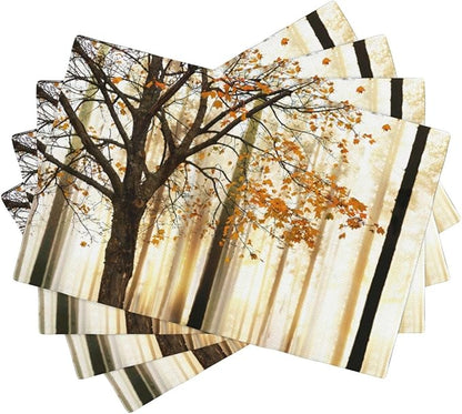 Autumn Forest Placemats Set of 4,Kitchen Table Mats for Dining Outdoor Home Decor Linen 12x18 Inch 4 PCS, Style-9