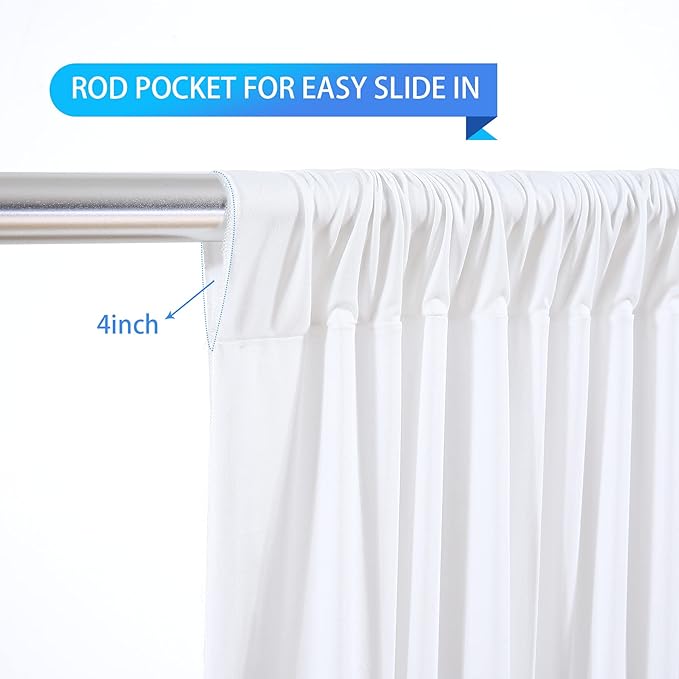White Backdrop Curtains 10 Panels, 10 Feet Wrinkle-Free Polyester Photography Backdrop Drapes for Wedding Baby Shower Party Background Backdrop Stand- 10FTX40FT