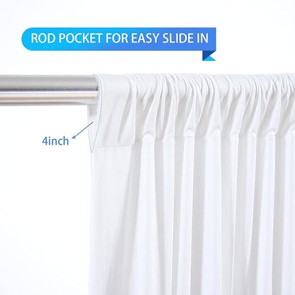 White Backdrop Curtains 10 Panels, 10 Feet Wrinkle-Free Polyester Photography Backdrop Drapes for Wedding Baby Shower Party Background Backdrop Stand- 10FTX40FT