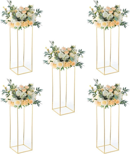 31.5inch Wedding Centerpieces for Tables,5pcs Gold Centerpieces,Tall Column Geometric Floral Vase for Birthday Party Event Table Decoration