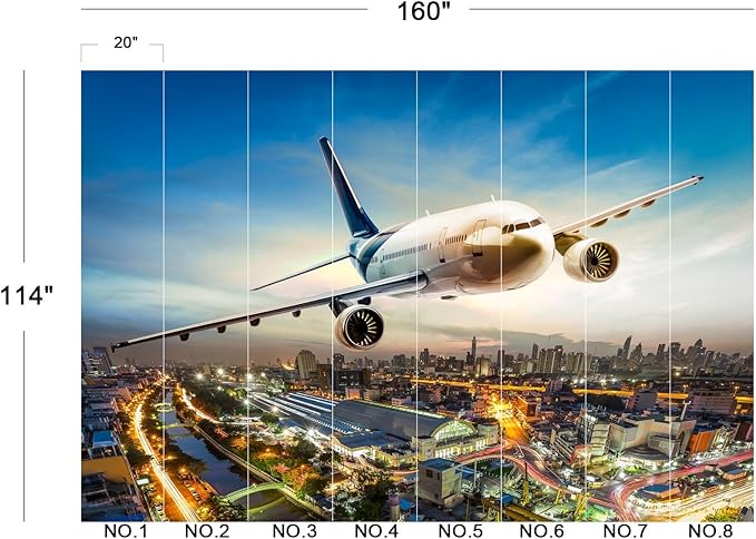 Cliouar-Airplane Flying Over The Night City Wall Mural Wallpaper Peel and Stick 160" x 114"