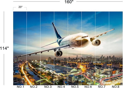 Cliouar-Airplane Flying Over The Night City Wall Mural Wallpaper Peel and Stick 160" x 114"
