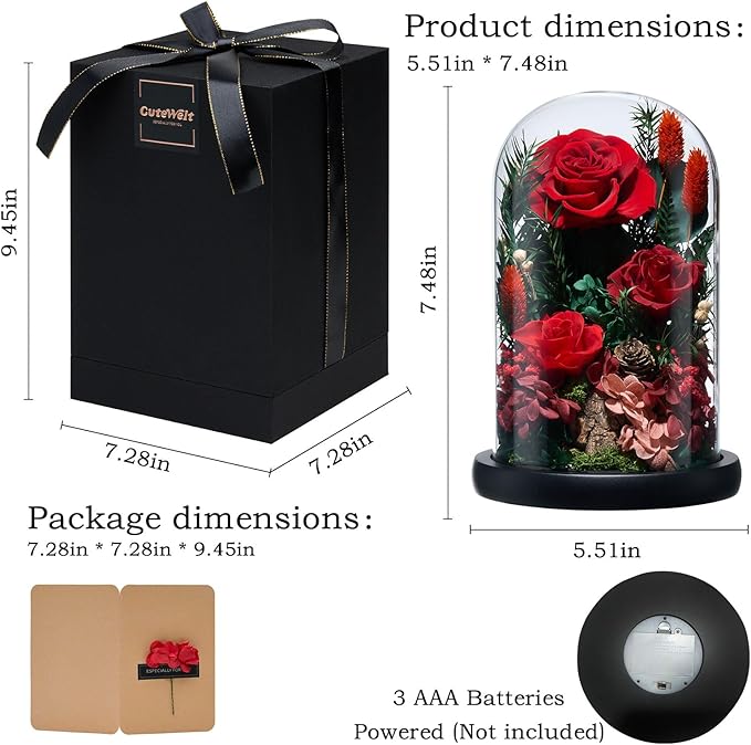 Preserved Roses,Forever Fresh Flowers 7.48in,Gift for Women,Mom,Grandma,Wife,Girlfriend,Sister,and Daughter Perfect for Birthday,Mother’s Day,Valentine’s Day (True Romance1)