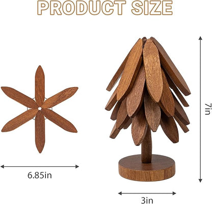 Yuoyar Trivets, Wooden Tree-Shaped Sapeli Wood Drink Trivets Set for Coffee Table, Kitchen Table Decor