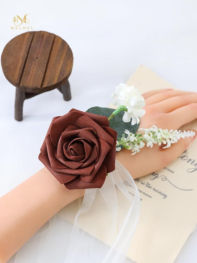 Meldel Artificial Flowers 50pcs Real Looking Rust Red Foam Fake Roses with Stems for DIY Wedding Bouquets Bridal Shower Centerpieces Floral Arrangements Home Decorations Bulk Crafts Rose