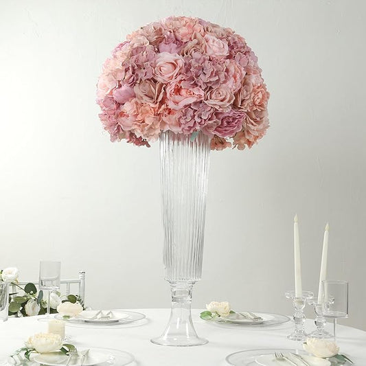 Efavormart 4 Pack Clear Ribbed Glass Trumpet Vases, Heavy Duty Flower Vases for Weddings and Centerpieces - 26"