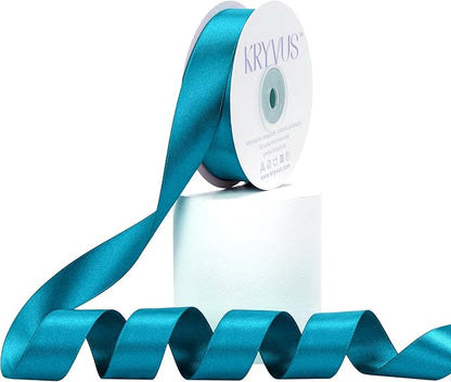 Premium Double Faced Turquoise Blue Satin Polyester Ribbon, 7/8 Inch X 25 Yards, Perfect for Gift Wrapping, Wedding, Birthday, Baby Shower, Formal & Celebratory Events