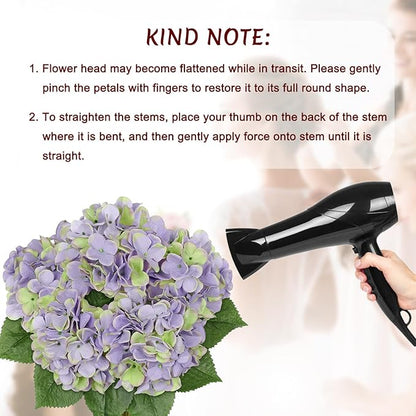 Hollyone Green Purple Hydrangea Artificial Flowers Large Artificial Hydrangeas Silk Flowers for Home Decor Indoor Wedding Flowers Bouquets Faux Flowers Kitchen Centerpiece Table Decorations