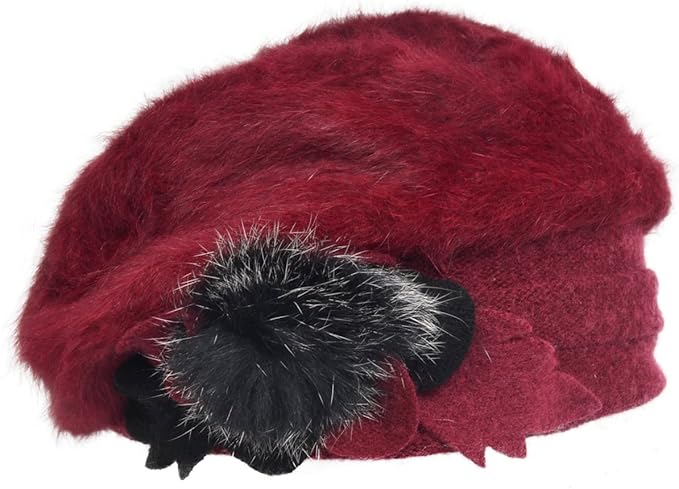 VECRY Lady French Beret 100% Wool Beret Floral Dress Beanie Winter Hat