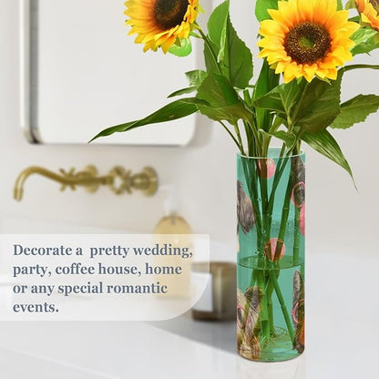 Flower Vase Clear Plastic Cylinder Vases Decor for Centerpieces Home Storage Office Weddings Pink Glasses Cats Dogs and Bubbles 11.8 x 3.9 in