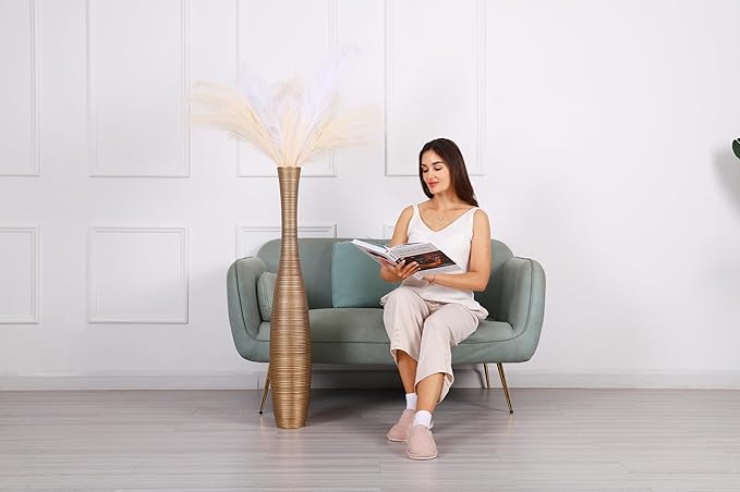 Leewadee Decorative Tall Floor Vase for Living Room Decor, 41 inches, Gold, Resin
