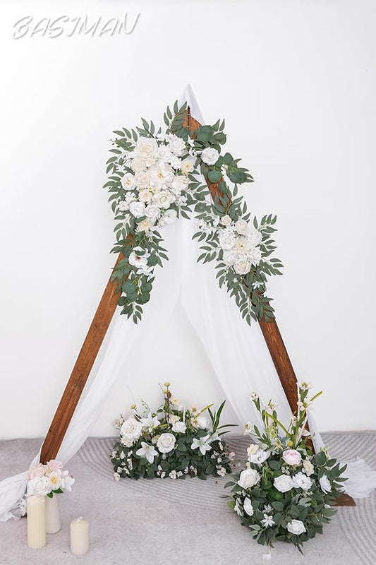 Arch Flowers with Drapes Kit (Pack of 3) for Wedding Ceremony Arbor and Reception Backdrop Decoration Wedding Welcome Signs Floral Birthday Party Decoration
