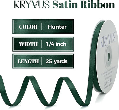 Hunter Green Satin Ribbon, Double Faced 1/4 Inch X 25 Yards Hunter Green Ribbon, Premium Satin Ribbon for Gift Wrapping, Crafts, Hair Bow Making, Sewing, Flower Bouquet, Wedding Party Decor