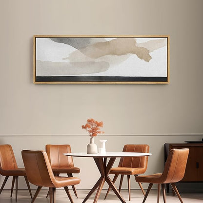 SIGNFORD Large Framed Canvas Print Wall Art Neutral Gray Beige Abstract Brushstroke Illustrations Modern Art Relax/Calm Warm for Living Room, Bedroom, Office - 60"x20"