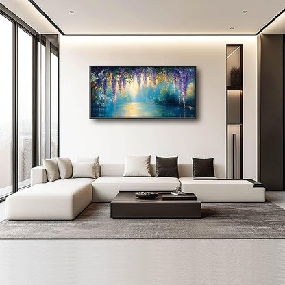 Wisteria Floral Large Wall Art Country Flower Pictures Wall Decor Lake Canvas Landscape Print Painting Modern Artwork Home Decoration for Living Room Bathroom Bedroom Office Framed 60"x30"