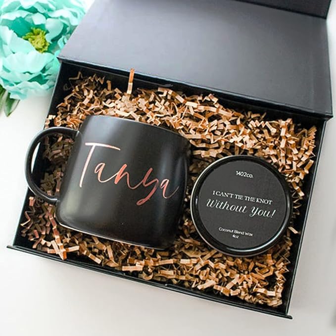 Aimyoo 3 Pack Black Collapsible Gift Box with Magnetic Closure Lids 10.5x7x3 in, Bridesmaid Groomsmen Proposal Box, Medium Rectangle Box for Present Graduation Wedding Storage