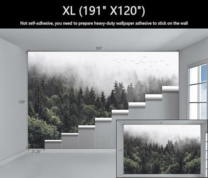 WFBHUA-Foggy Forest Woodland Wallpaper Green Nature Landscapes Wall Murals for Bedroom Living Room(Not Peel and Stick)