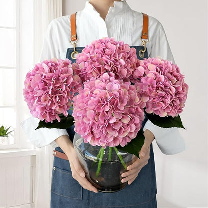 4pcs Pink Silk Hydrangea Fake Flowers,22" Artificial Flowers Bouquets Silk Faux Hydrangea Stems for Home Wedding Party Table Core Decoration (Pinkish Purple)