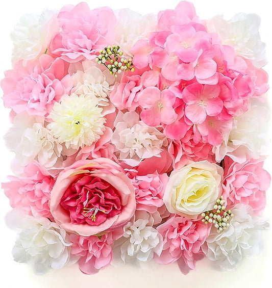 Flower Wall Backdrop, 12PCS 10.6"-15.7" Artificial Flower Wall Panel with Various Styles, 3D Floral Wall Decor for Wedding Photo Background Festive Party Home Decoration (G-A004, 10.6*10.6in)