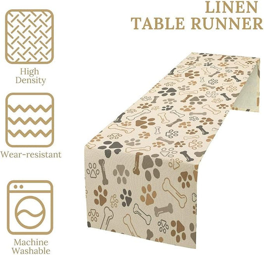 Dog Paw Table Runner,Kids Teens Cute Pet Animal Footprint Theme Pattern Print Tablecloth Burlap for Hotel Indoors Outdoor Dining Room Kitchen Home Decor,W13X L80 in