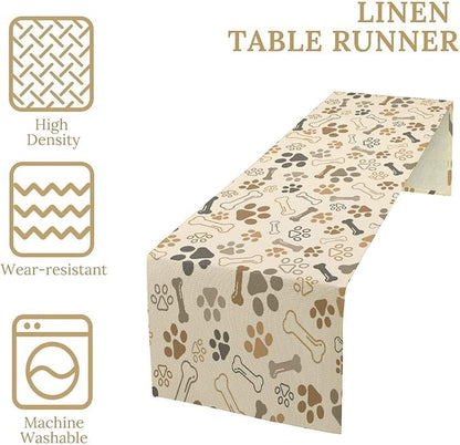 Dog Paw Table Runner,Kids Teens Cute Pet Animal Footprint Theme Pattern Print Tablecloth Burlap for Hotel Indoors Outdoor Dining Room Kitchen Home Decor,W13X L60 in