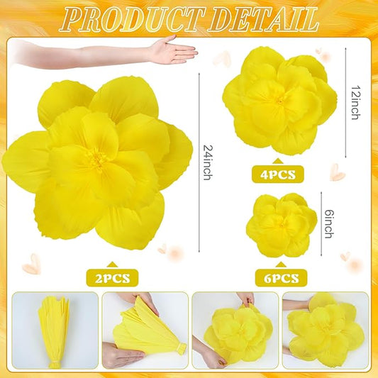 Giant Paper Flowers Artificial Large Paper Flower Decoration for Handcrafted Wall Backdrop Christmas Mexican Wedding Graduation Bridal Shower Birthday Party Supplies(Yellow,12 Pcs)