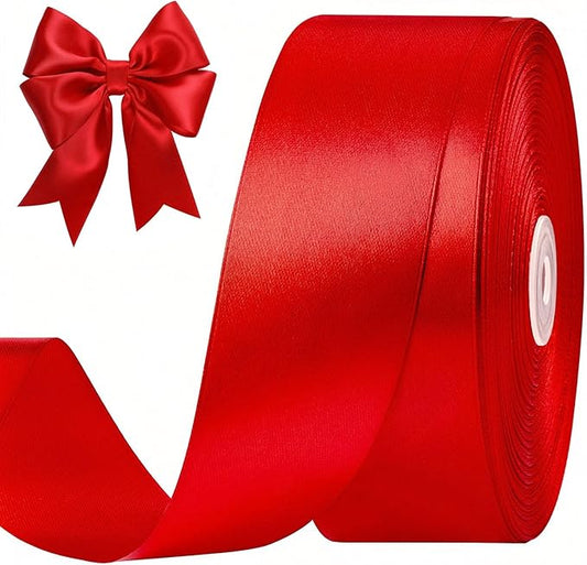 1-1/2 Inches 50 Yards Red Satin Ribbon, Solid Fabric Ribbon Roll for Flower Bouquets, Gift Wrapping, Wedding, Christmas, Handmade Crafts