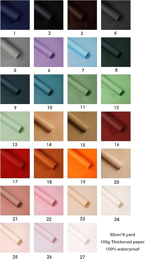 FWSA WRAPS Korean Style Flower Wrapping Paper 105g Thick Matt Art Craft Floral Paper Bouquet Gift Packaging Supplies Multi Colors 23.23 x 288 inches (Color 23)