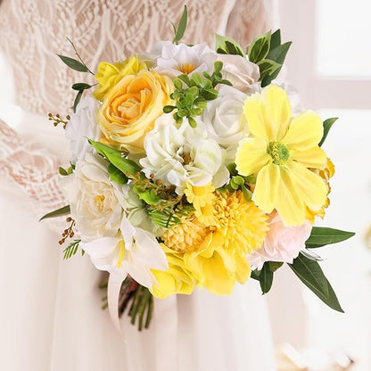 Artificial Flowers Combo Box Set Artificial Bouquets Wedding Flowers Faux Yellow Flowers Roses with Stems for Wedding Centerpieces Party Home Decor