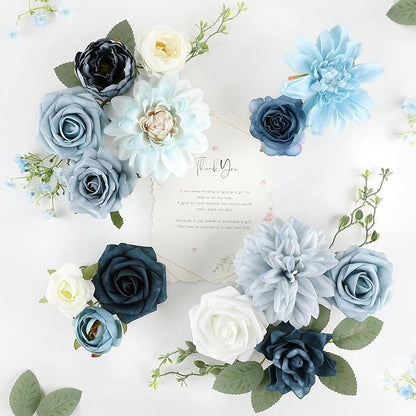 AGIRL Artificial Flowers Combo Silk Mix Blue Fake Flower with Stems for DIY Wedding Bouquets Centerpieces Arrangements Table Chair Decor Baby Shower Home Decor (Light Blue)